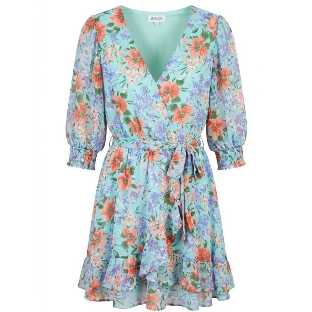 Sienna Sky Floral Dress with Ruffle Detail Size Large